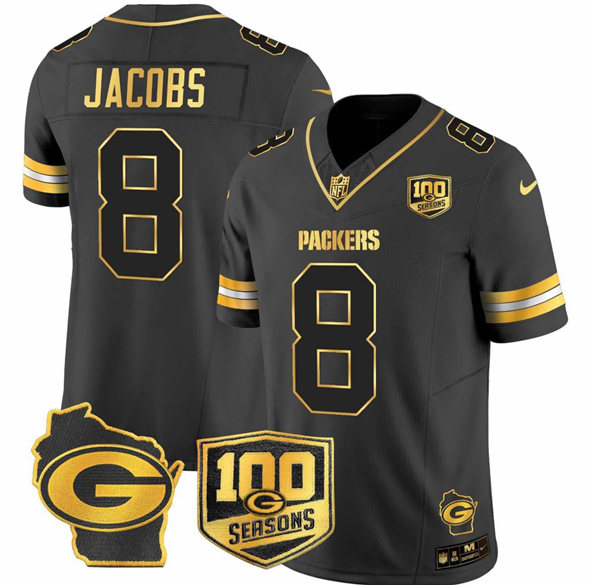 Youth Green Bay Packers ACTIVE PLAYER Custom Black Gold F.U.S.E.100 seasons With Home Patch Limited Stitched Football Jersey